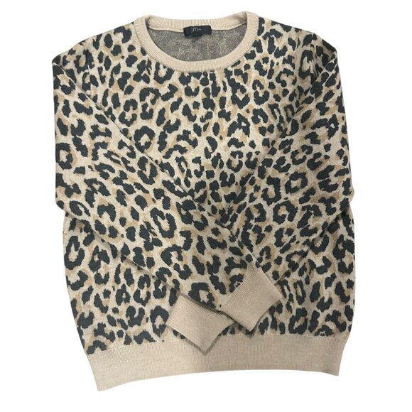 J.Crew Leopard Wool Crewneck Pullover Sweater, Medium - Picture 5 of 6